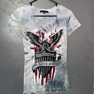 Crash and burn V neck tie dye top